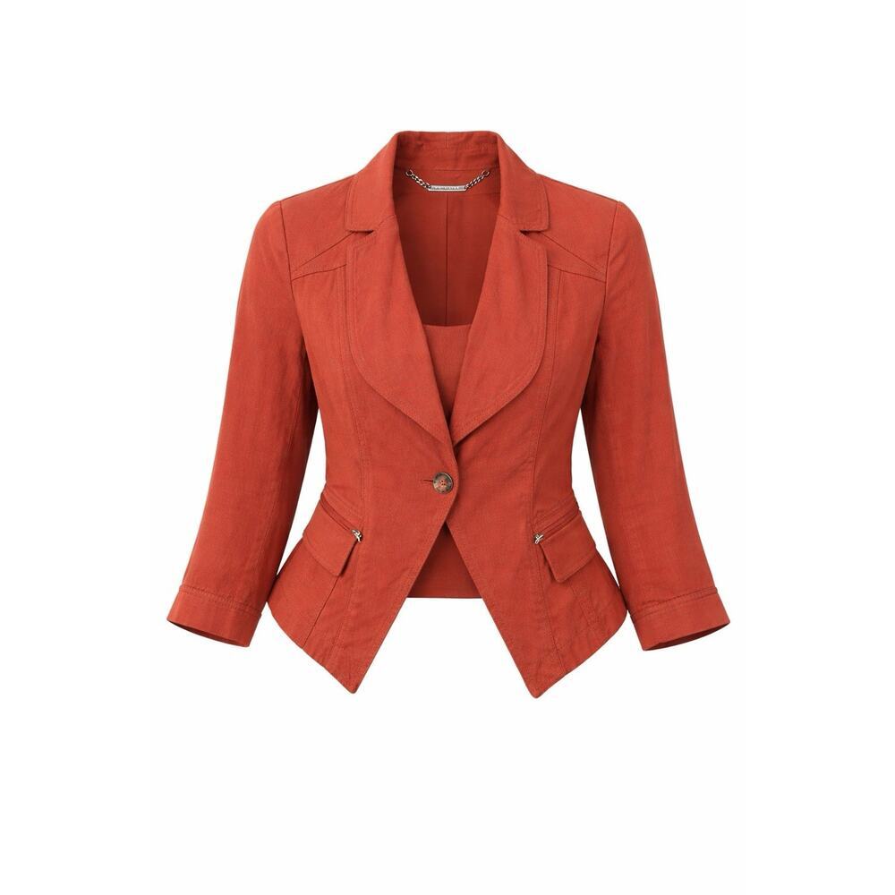 White House Black Market Petite Rust Blazer Chain Trim Career Jacket Womens